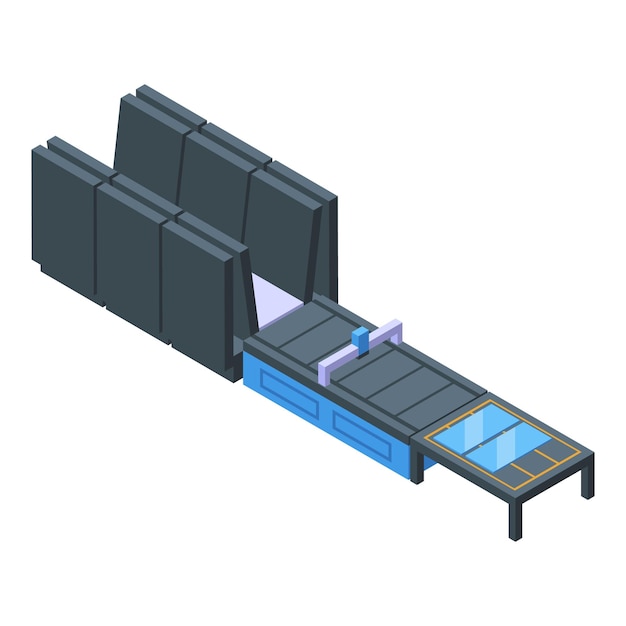 Vector glass production line icon isometric vector window factory material process