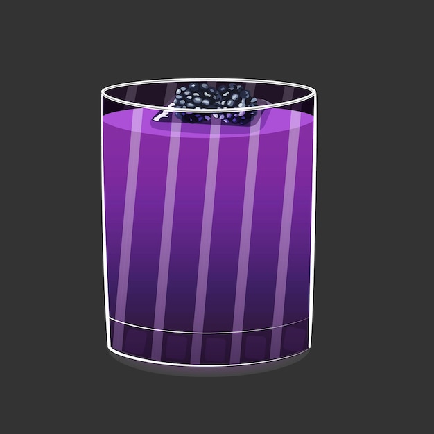 A glass of purple liquid with a black diamond on the top