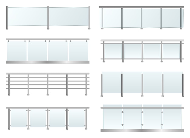 Vector glass railing set, isolated on white background