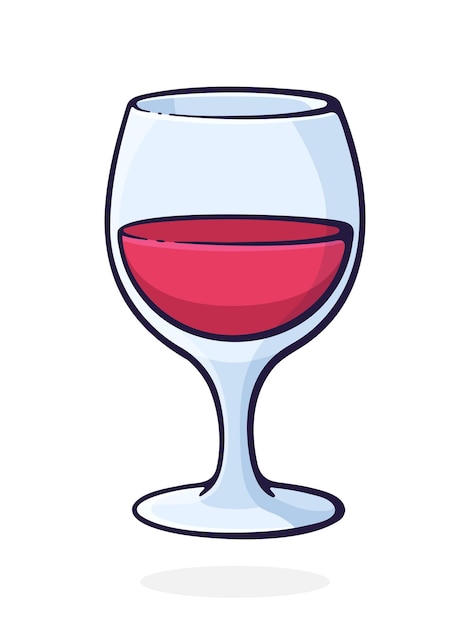 A glass of red wine Glass goblet of alcohol drink Vector illustration Hand drawn cartoon clip art