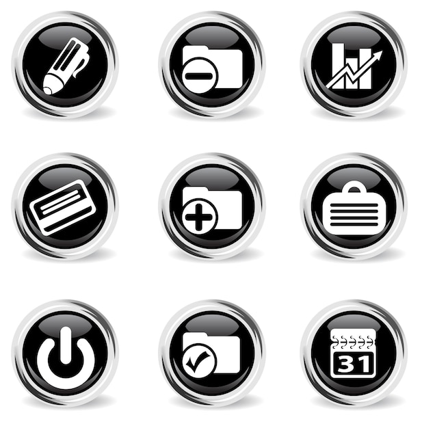 Glass round office icon set