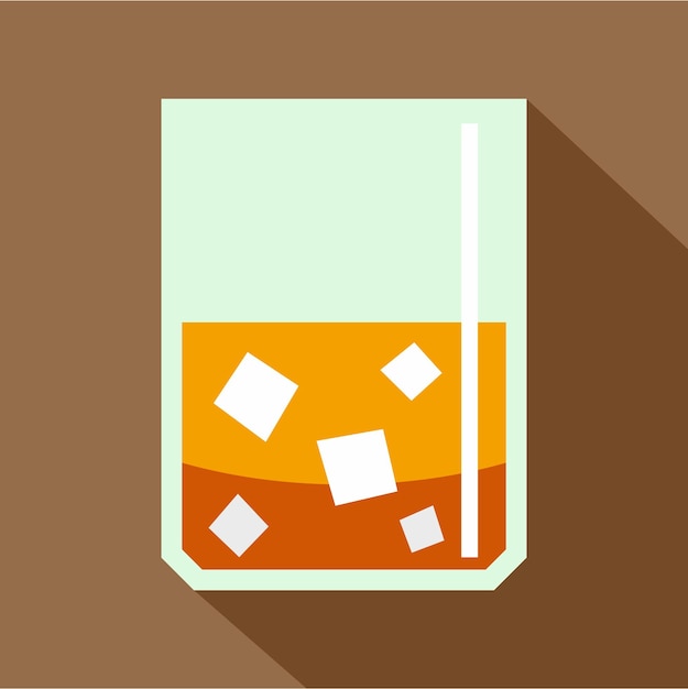 Glass of scotch whiskey and ice icon Flat illustration of glass of scotch whiskey and ice vector icon for web isolated on coffee background