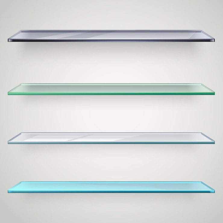 Vector glass shelves set vector illustration