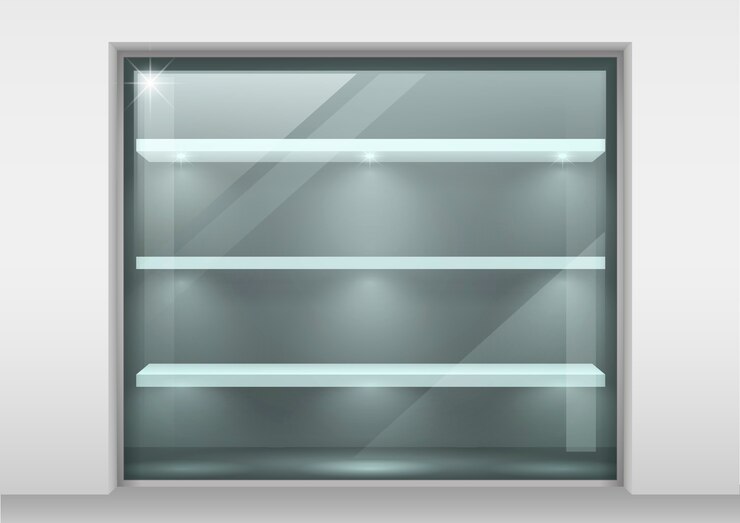 Vector glass showcase with shelves