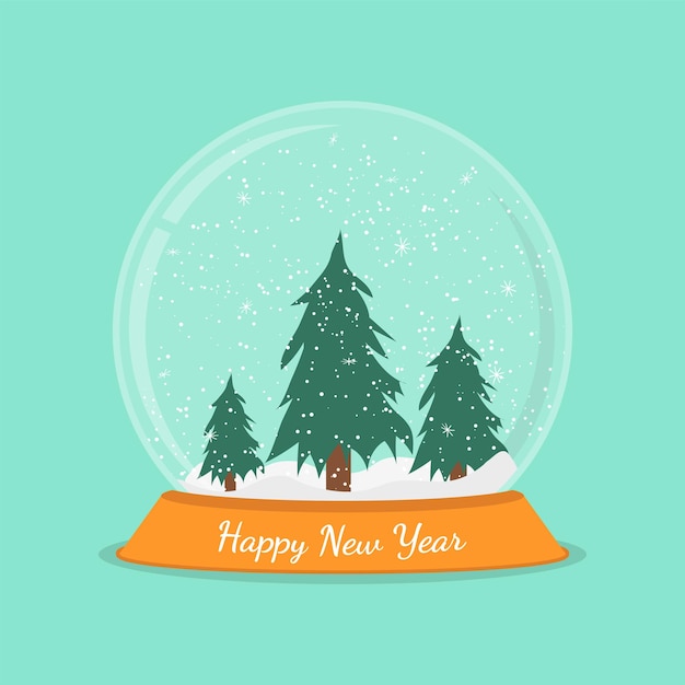 Glass snow globe Happy new year flat illustration