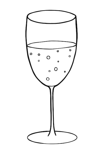 Vector glass of sparkling champagne festive alcoholic drink doodle linear cartoon