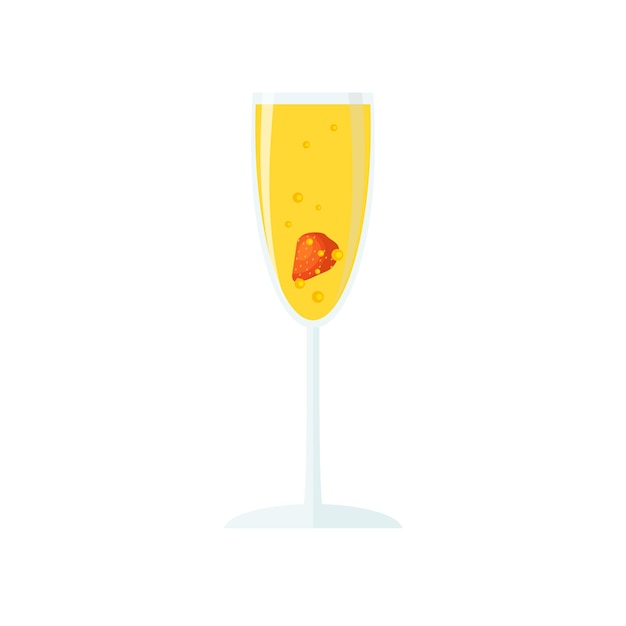 Glass of sparkling wine or champagne with strawberry prosecco day poster summer aperitif vector