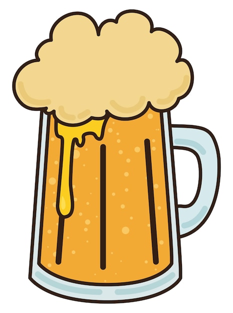 A glass tankard filled with delicious bubbly and frothy beer isolated in flat design and outlines
