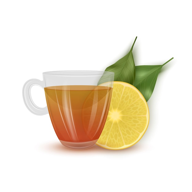 The glass teacup, tea with lemon isolated