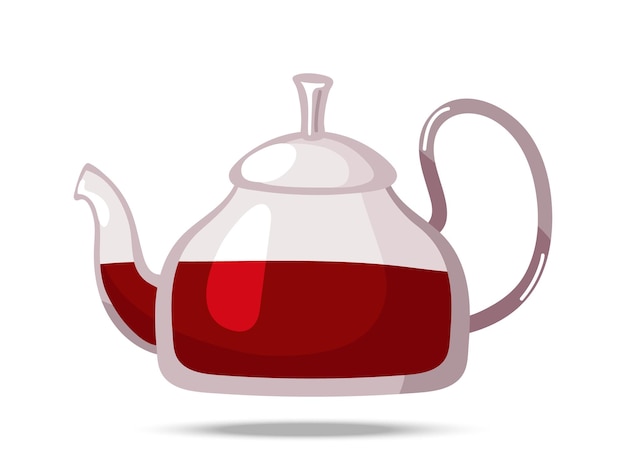 Vector glass teapot with tea. tea brewed in kettle hand drawn flat vector illustration on white background