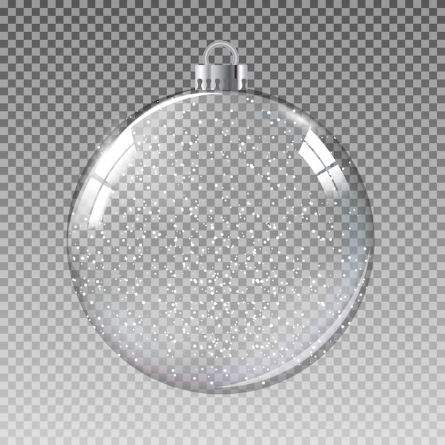 Vector glass transparent christmas ball with snow