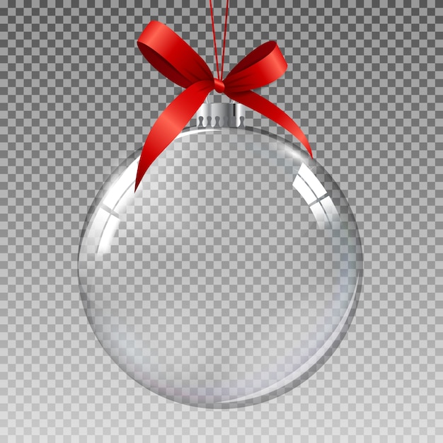 Vector glass transparent christmas ball with snow.