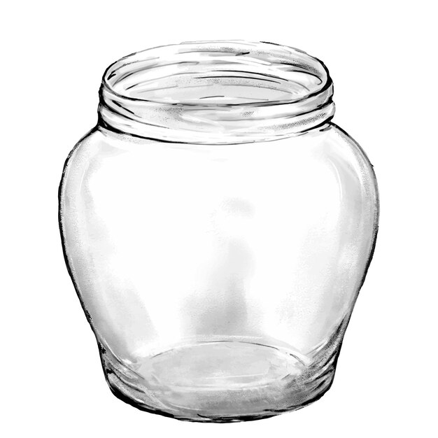 Vettore vaso vuoto trasparente di vetro illustrazione disegnata a mano di utensili da cucina isolati su sfondo bianco