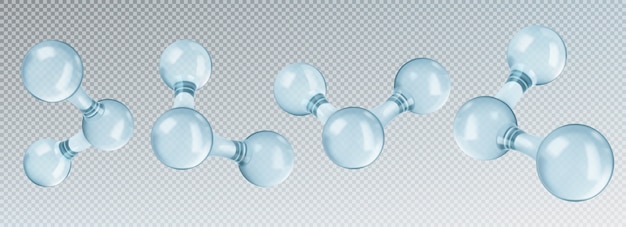 ガラス透明分子モデル。透明な背景で隔離。抽象的な分子形状。