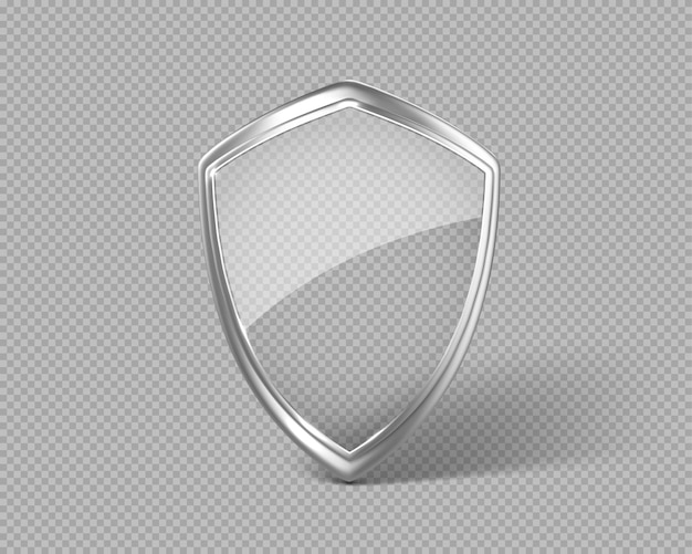 Glass transparent security guard shield with metal frame protection or privacy concept vector 3d illustration