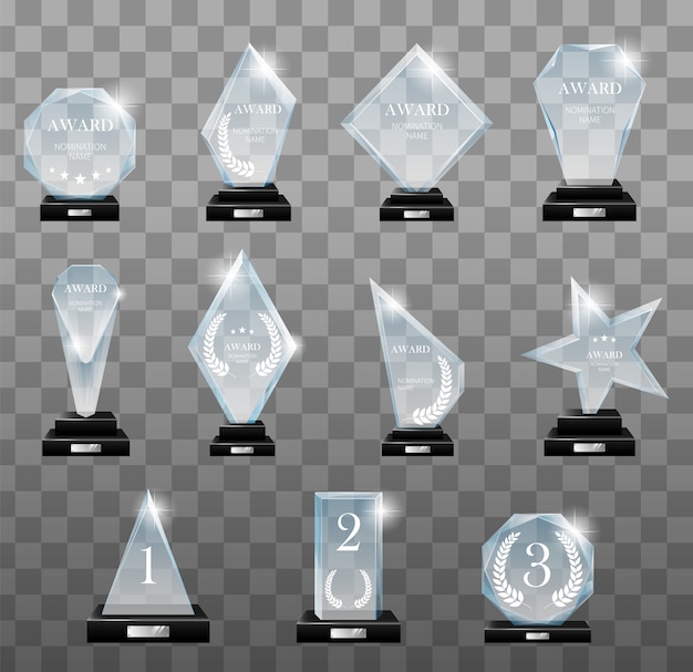 Glass trophy awards set