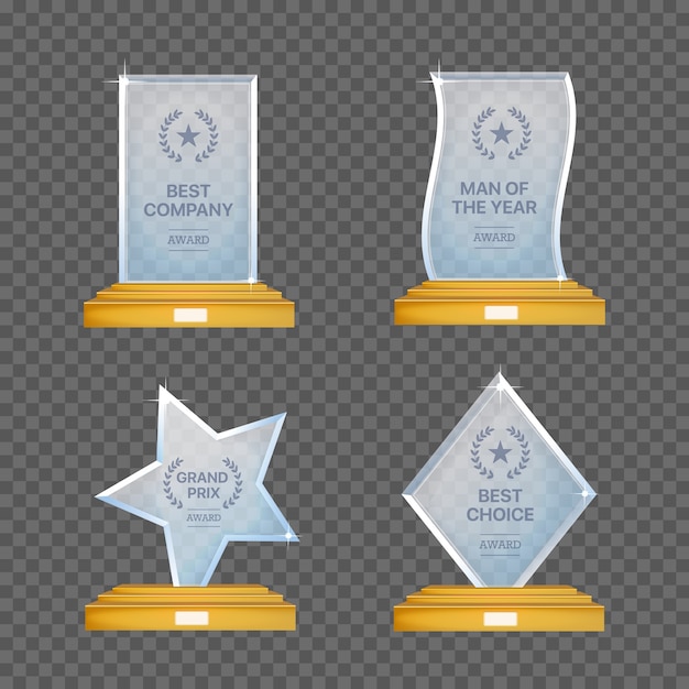 Glass trophy awards vector set.