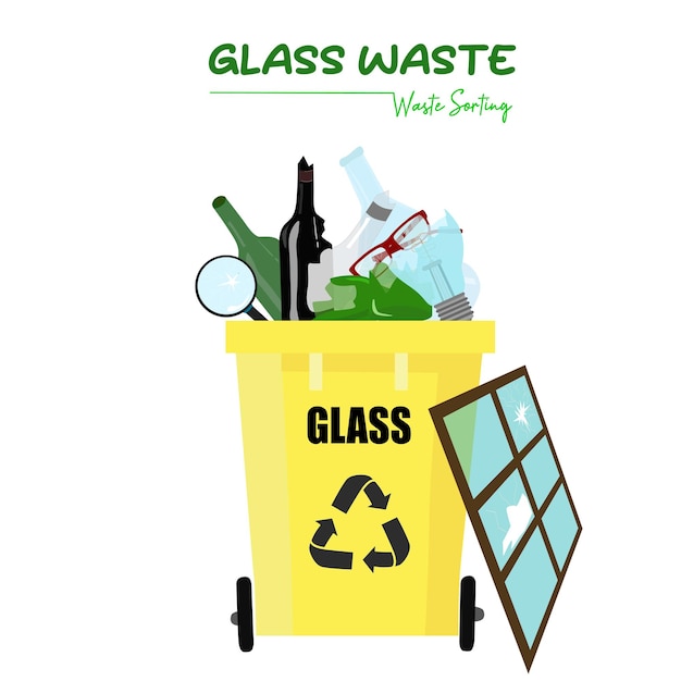Glass waste vector set isolated on white background collection of recycled glass products
