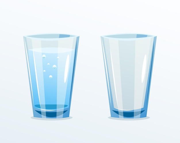 Glass water cup empty full concept set graphic design illustration element