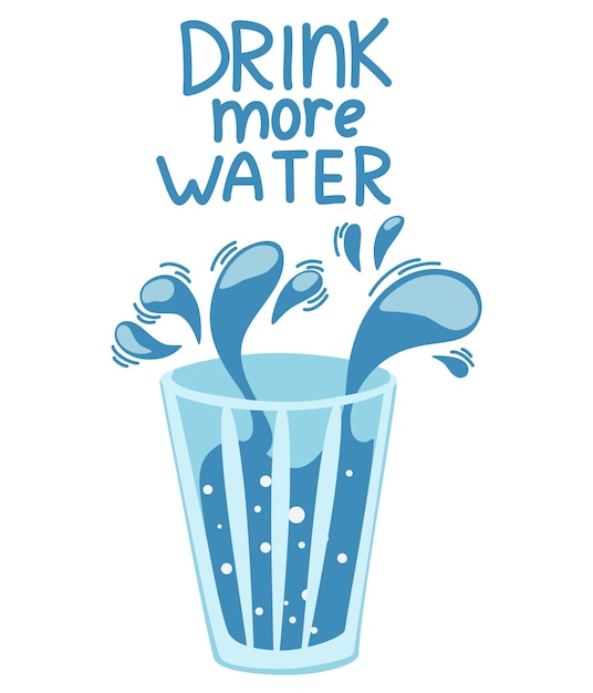 Glass of water Drink more water Healthy lifestyle daily habits wellness morning rituals Stay hydrated Flat hand drawn illustration