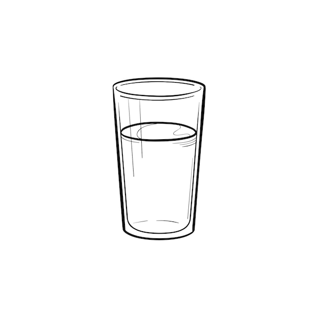 Bicchiere d'acqua icona doodle contorni disegnati a mano. illustrazione di schizzo di vettore del bicchiere di acqua frizzante per stampa, web, mobile e infografica isolato su priorità bassa bianca.