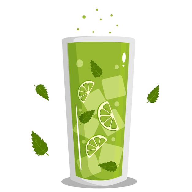 glass of water with leaf mojito cocktail in a glass vector illustration