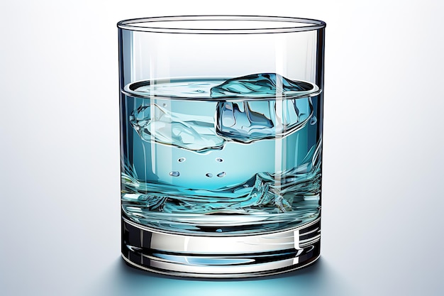 Glass of water with piece of lemon on a blue background detox concept