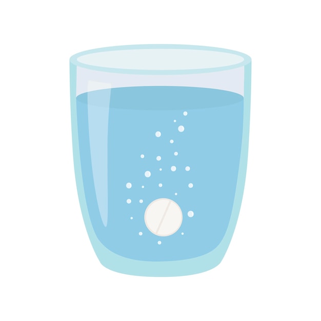 A glass of water with pill. Anesthetic medication.