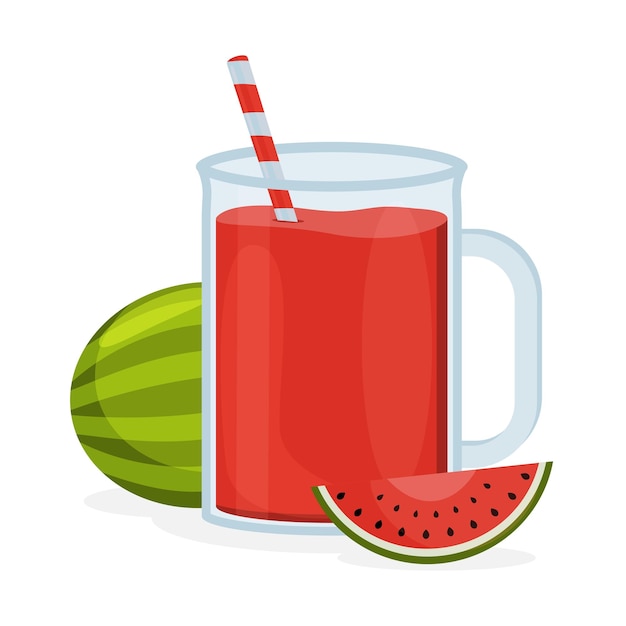 A glass of watermelon juice with a straw Juices with different flavors Fruit juices