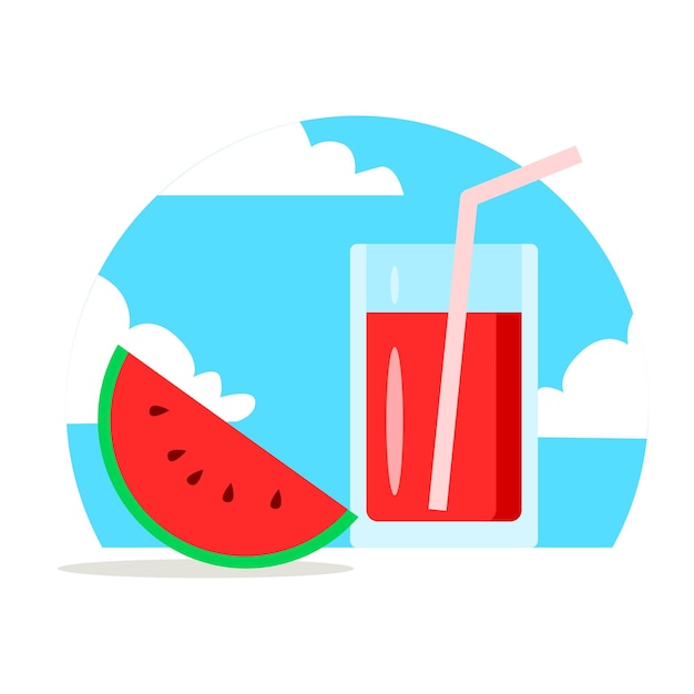 Vector a glass of watermelon juice with a straw