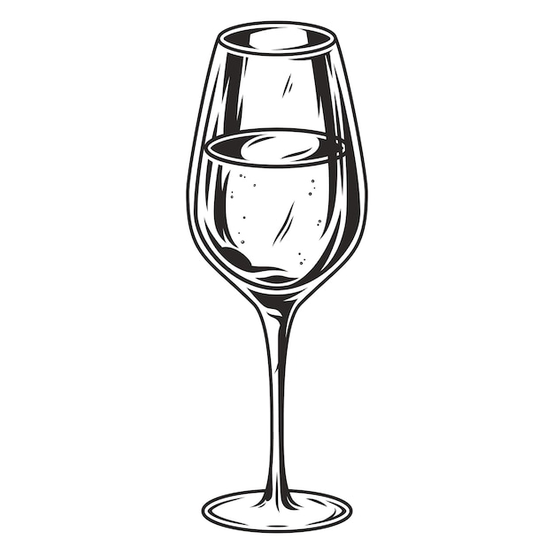 Glass of white wine alcohol liquid vector monochrome cocktail bar menu