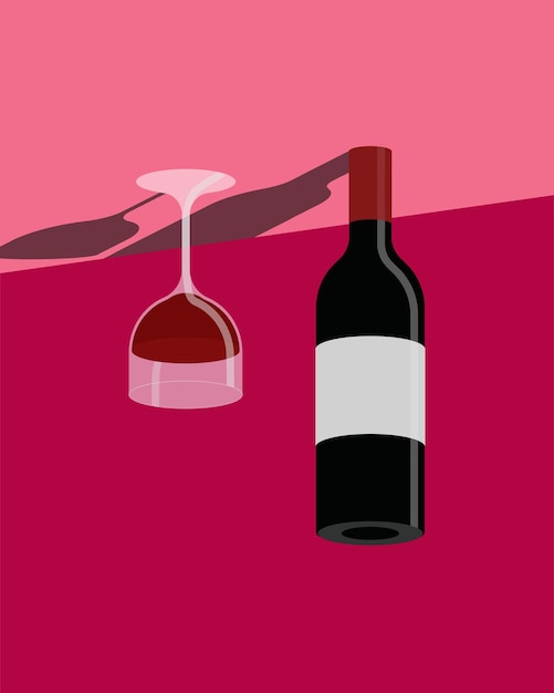 Vector glass of wine and bottle of wine vector illustration