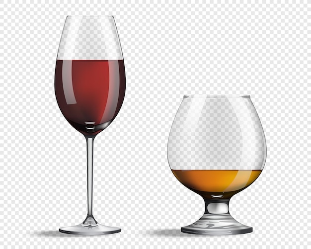 Vector glass for wine and whiskey realistic glasses