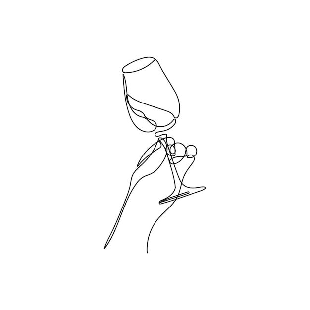 Vettore bicchiere di vino in mano di una donna che degusta, tosta. illustrazione vettoriale disegnata a mano.