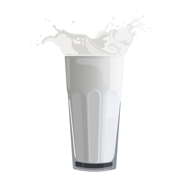 Vector glass with milk and milk splash on a white background healthy drink icon illustration vector