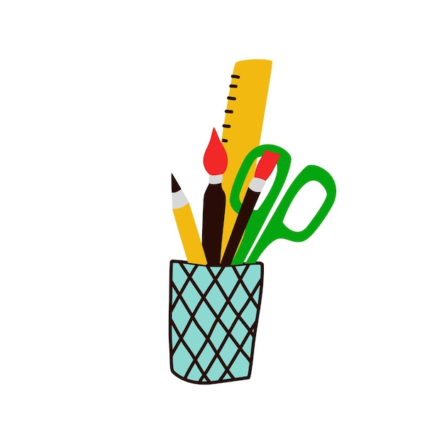 Premium Vector Glass with stationery office supply school office and