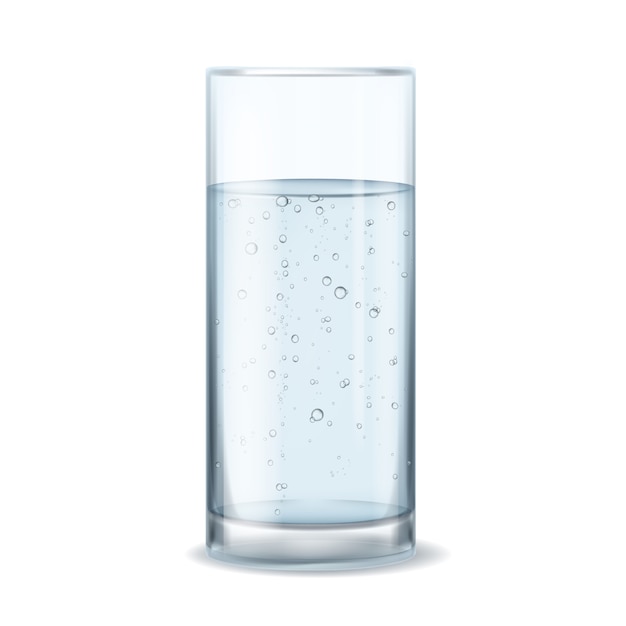 Vector glass with water bubbles. natural mineral water beverage product isolated