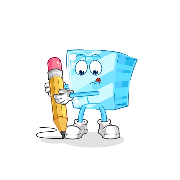 Glass write with pencil cartoon mascot vector