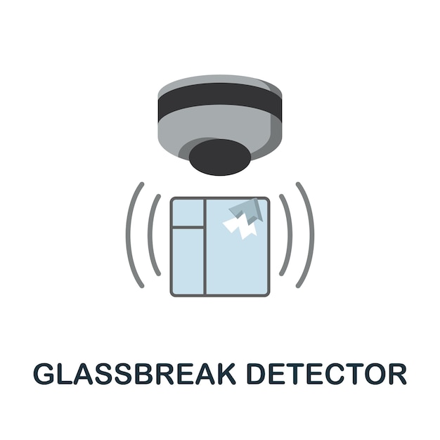 Плоская иконка детектора разбития стекла цветной знак из коллекции домашней безопасности креативная иллюстрация значка детектора разбития стекла для инфографики веб-дизайна и многого другого