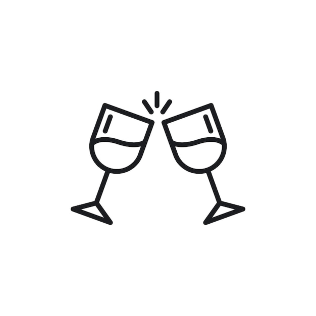 Glasscheers icon set champagne drink glass vector symbol new year wineglass sign Party celebration two cocktail glasses cheers icon in black filled and outlined style