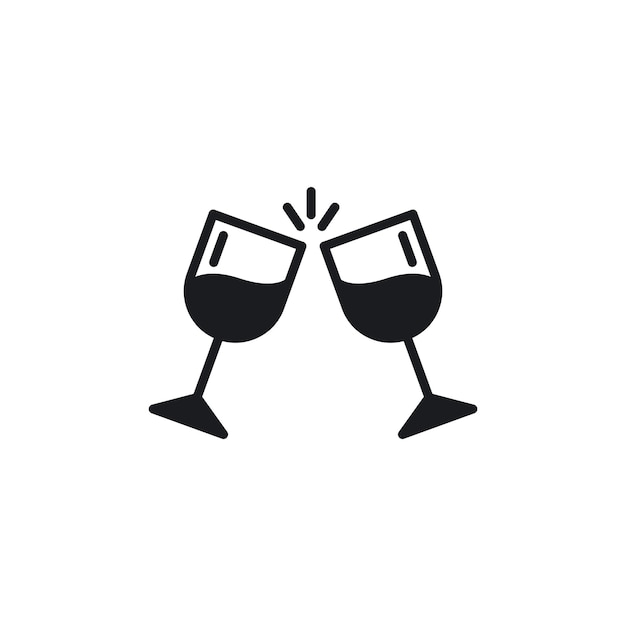 Glasscheers icon set champagne drink glass vector symbol new year wineglass sign Party celebration two cocktail glasses cheers icon in black filled and outlined style
