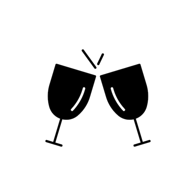 Glasscheers icon set champagne drink glass vector symbol new year wineglass sign Party celebration two cocktail glasses cheers icon in black filled and outlined style