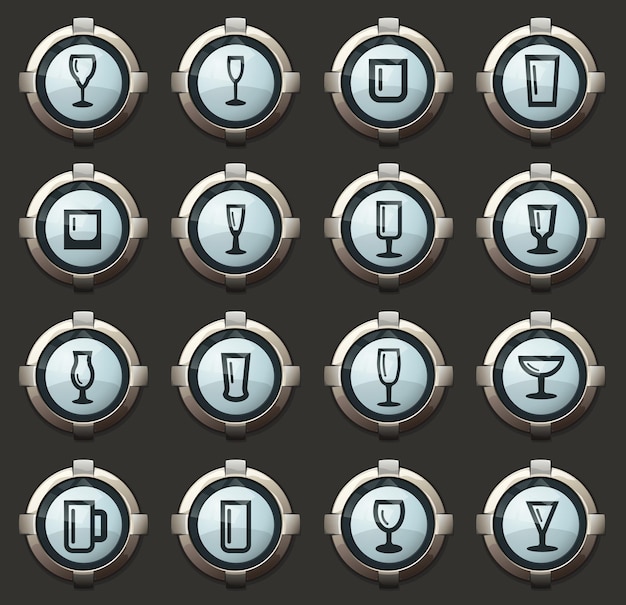 グラスとカップは、モバイルアプリケーションとweb用のスタイリッシュな丸いボタンのアイコンをベクトルします