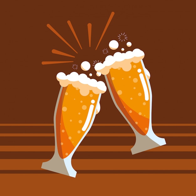 Glasses of beers toast isolated icon