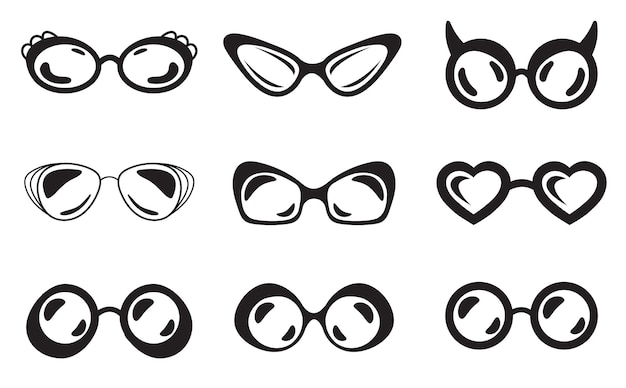 Glasses black silhouette eye fashion accessory isolated set graphic design illustration