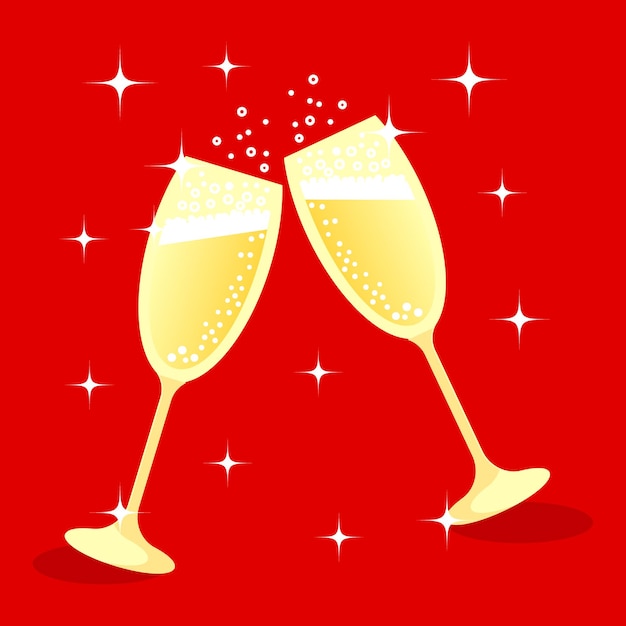 Glasses of champagne. Illustration, christmas card, vector