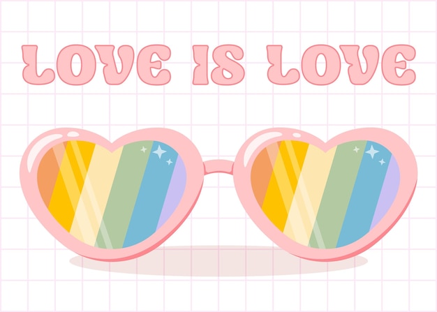 ベクトル lgbtq レインボーのハートの形のメガネ love is love かわいいカラフルなサングラス