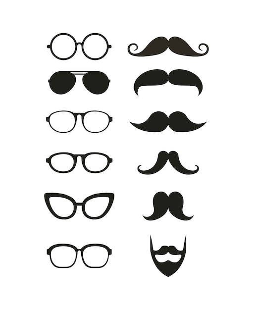 glasses and mustache hipster style isolated icon