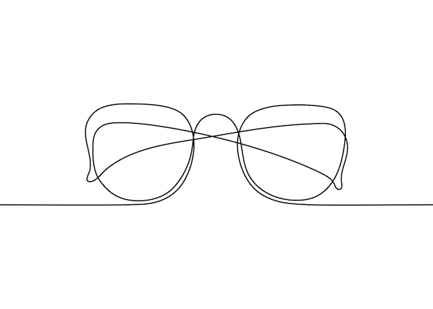 Glasses one black single continuous line art drawing sunglasses outline Front view of eyeglasses