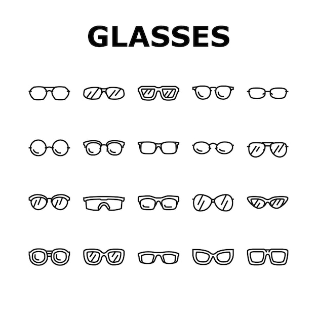 Glasses optical style frame icons set vector